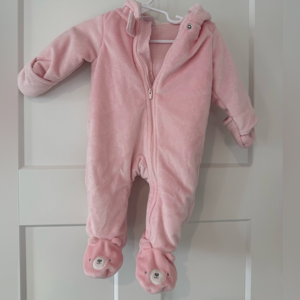 Carter's Light Pink Plush Hooded Footed One-Piece